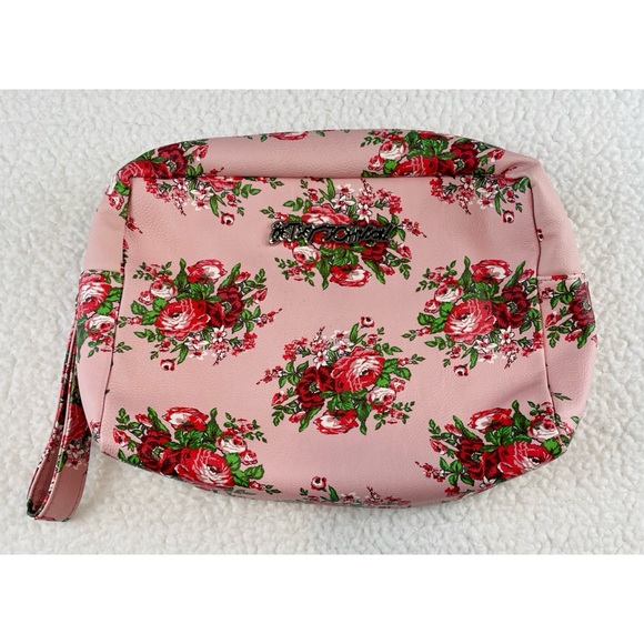 (NWOT) BETSEY JOHNSON • Pink/Multi Floral Print Faux Leather XL Cosmetic Bag - Picture 16 of 16